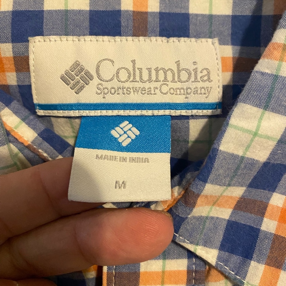 Mens Columbia Blue Orange Checked Long Sleeve Shirt